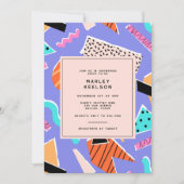 1990年のレトロ幾何ファンキーブライダルシャワー 招待状 (正面)