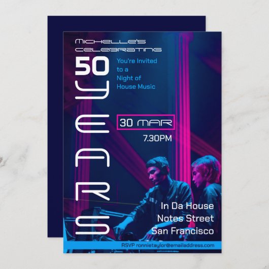 1990年代ハウスミュージック50th誕生日パーティー 招待状 (正面/裏面)