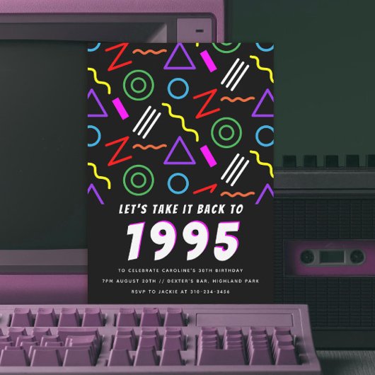 1990年代パーティーパターンヴィンテージ90年代の誕生日パーティー 招待状