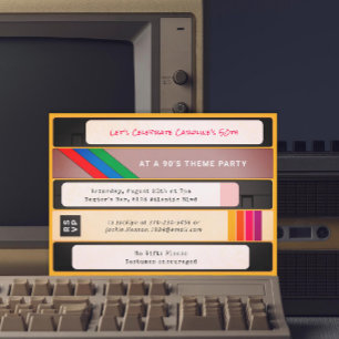 1990年代ヴィンテージVHSテープ90の誕生日パーティー 招待状