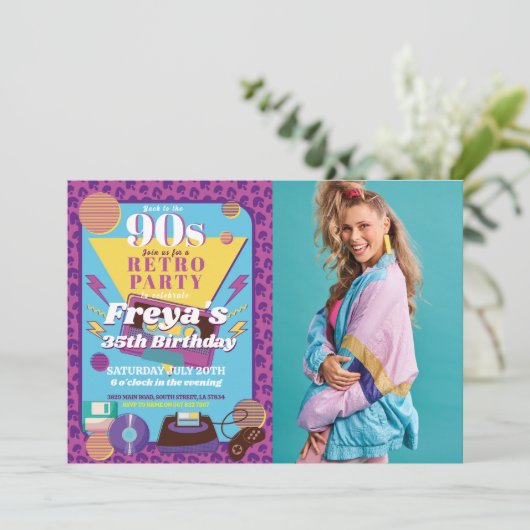 1990年代誕生日90年代パーティー90年代の写真 招待状 (スタンド正面)