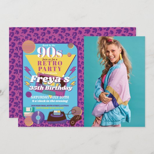 1990年代誕生日90年代パーティー90年代の写真 招待状 (正面/裏面)