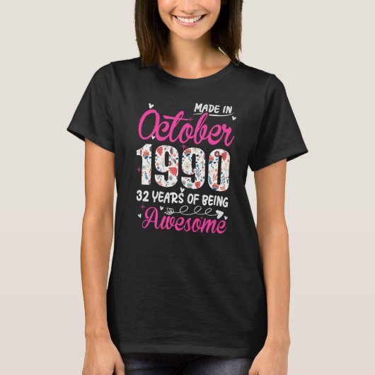 1990年10月以素晴らし降32誕生日フローラPr Tシャツ (正面)