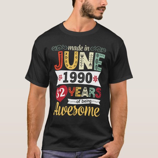 1990年6月に作られた花32年の幸せ Tシャツ (正面)