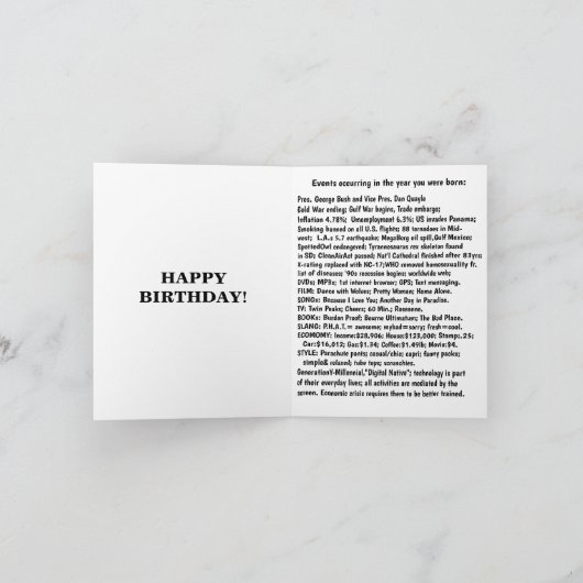 1990生まれ年の誕生日おもしろい事実 カード (内部)