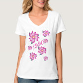 1990生まれ年ピンクの花柄Tシャツ Tシャツ (正面)