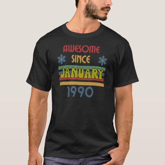 1990素晴らし年1月以来誕生日レトロ Tシャツ (正面)