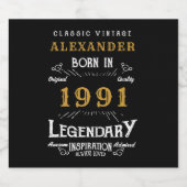 1991パーソナライズされた年30歳生まれヴィンテージ黒 ビールラベル (シングルラベル)