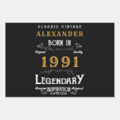 1991パーソナライズされた年30歳生まれヴィンテージ黒 ラッピングペーパーシート (正面2)