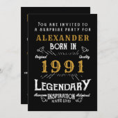 1991年の30生まれ歳の金ゴールドレトロヴィンテージ 招待状 (正面/裏面)