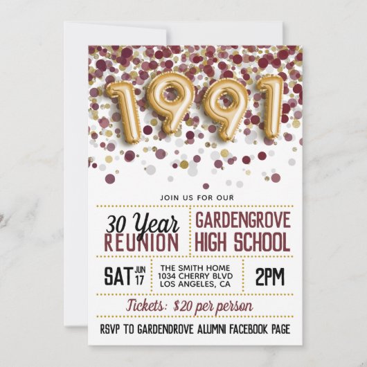 1991年度高校同窓会 招待状 (正面)