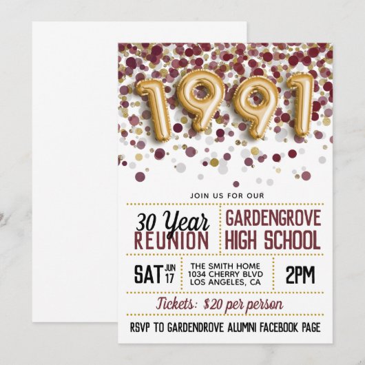 1991年度高校同窓会 招待状 (正面/裏面)