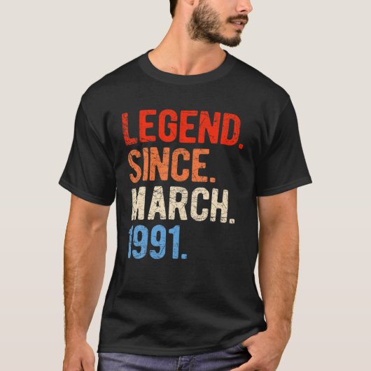 1991年3月30歳30歳男性へ誕生日 Tシャツ (正面)