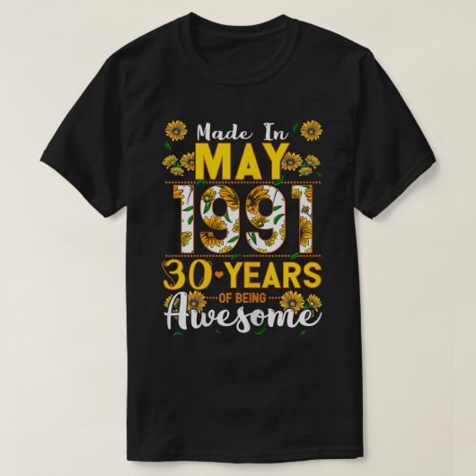 1991年5月製の女性30歳30誕生日A Tシャツ (デザイン正面)