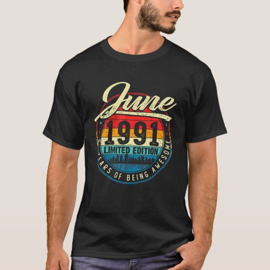 1991年6月30日の誕生日の飾り付け男性女性30 Y Tシャツ (正面)