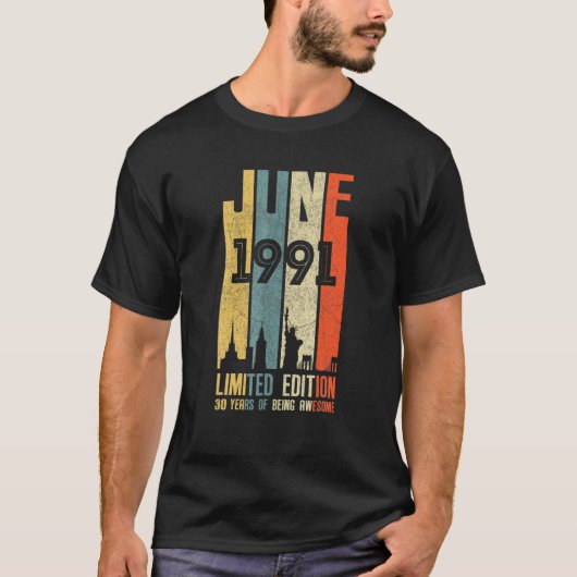 1991年6月30日の誕生日の飾り付け男性女性30 Y Tシャツ (正面)