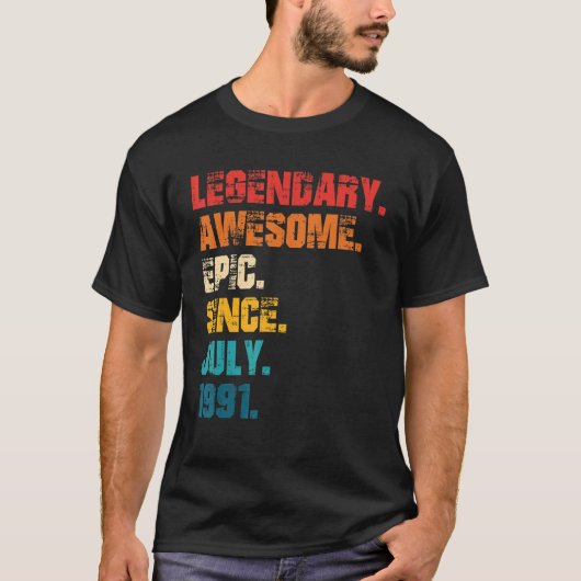 1991年7素晴らし月以来の伝説的エピックレトロスタイル Tシャツ (正面)
