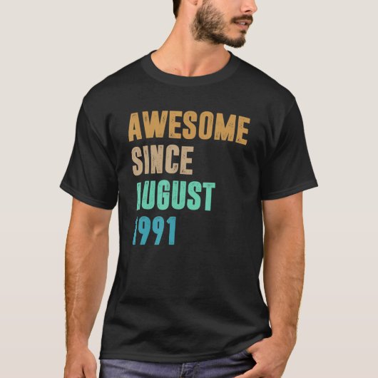 1991年8月から31歳最高の誕生日 Tシャツ (正面)