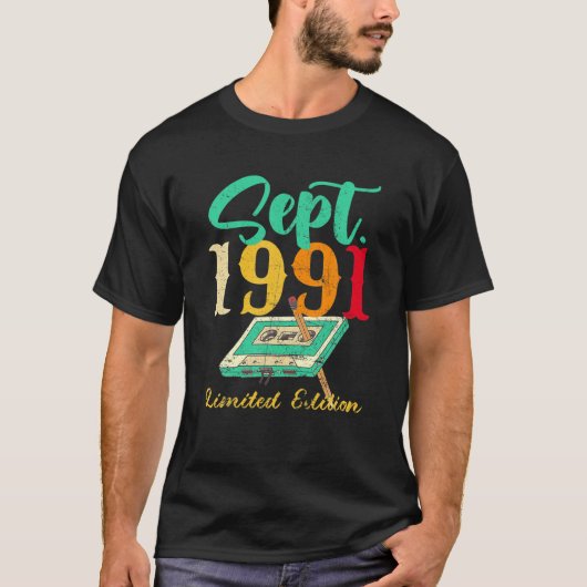 1991年9月ヴィンテージカセット鉛筆30th誕生日 tシャツ (正面)
