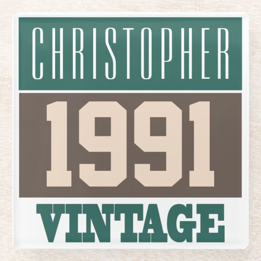 1991生まれ年にクリスチャンの名前を冠して ガラスコースター (正面)