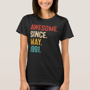 1991素晴らし年5月以来32番目の誕生日レトロ32年 Tシャツ
