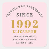 1992年の30歳の誕生日エレガントピンク金ゴールド灰色 スクエアシール (正面)