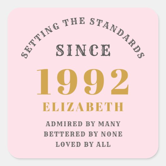 1992年の30歳の誕生日エレガントピンク金ゴールド灰色 スクエアシール (正面)