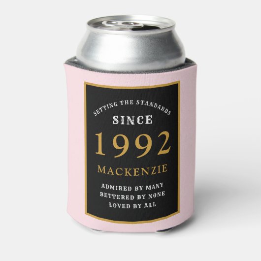 1992年誕生日30回目の名前ブラックエレガント金ゴールドピンク 缶クーラー (缶裏面)