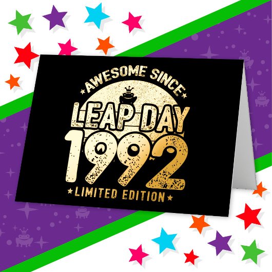 1992年閏日2月29日生まれのバースデーお祝いに 箔グリーティングカード