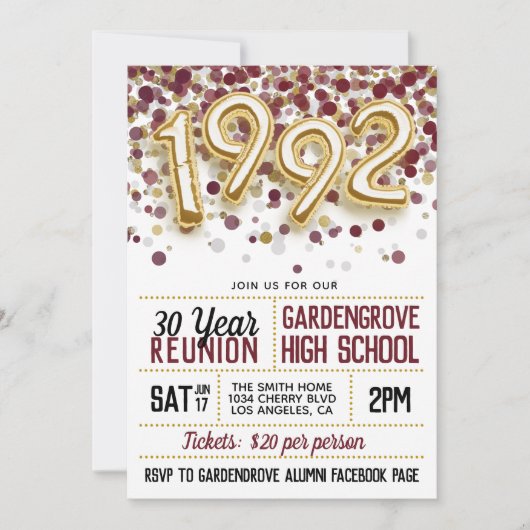 1992年 高校 同窓会 クラス会 案内状 (正面)