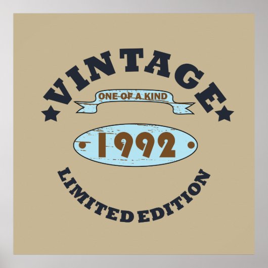 1992生まれ年のヴィンテージ誕生日ギフト ポスター (正面)