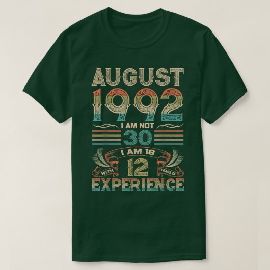 1992生まれ年30歳の誕生日1992年30歳の誕生日 Tシャツ (デザイン正面)