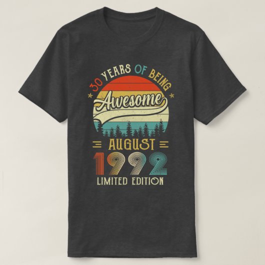 1992生まれ年30歳1992年30歳の誕生日 Tシャツ (デザイン正面)