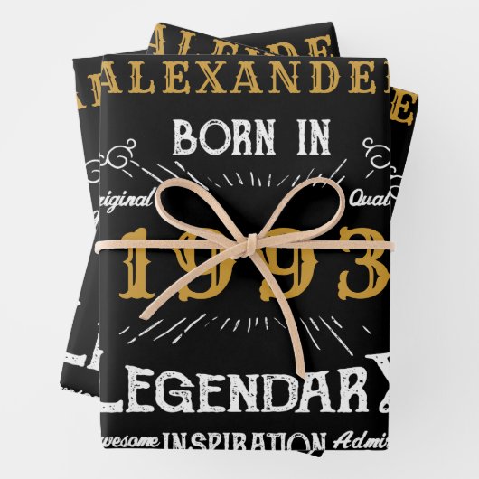 1993パーソナライズされた年生誕生まれ生日ヴィンテージ黒 ラッピングペーパーシート (インサイチュ)