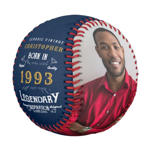1993年の30歳生まれ生誕生年モノグラム写真伝説ブルー 野球ボール (アングル)