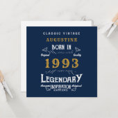 1993年の30歳生まれ生誕生日伝説の青い金ゴールド挨拶 カード (正面/裏面インサイチュ)