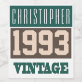 1993年誕生パーソナライズされた年 ワインラベル (シングルラベル)