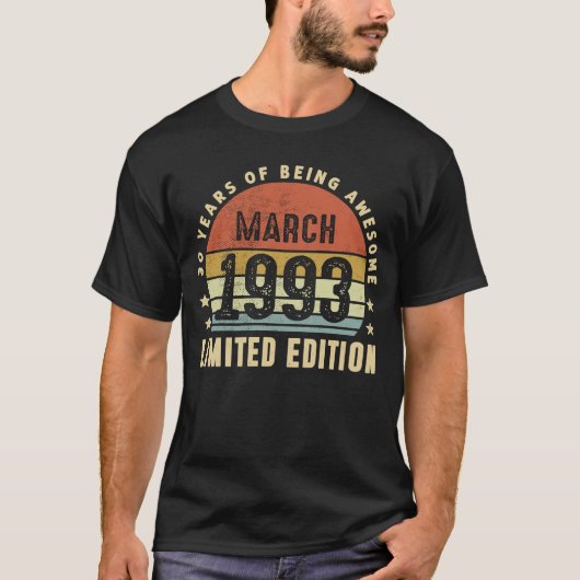 1993年3素晴らし月30日生以来30歳 Tシャツ (正面)