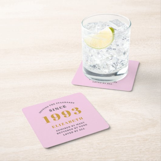 1993年30日生まれ生まれ名前Pink Gray スクエアペーパーコースター (インサイチュ)