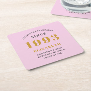 1993年30日生まれ生まれ名前Pink Gray スクエアペーパーコースター