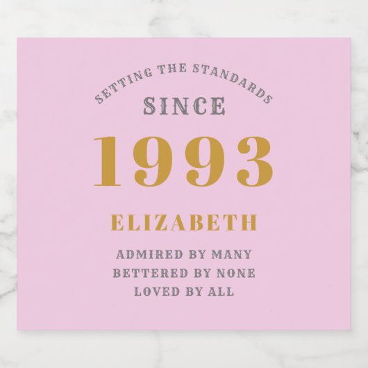 1993年30日生まれ生まれ名前Pink Gray スパークリングワインラベル (シングルラベル)