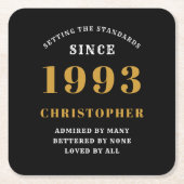 1993年30日生まれ生誕1993年氏名ブラック金ゴールド スクエアペーパーコースター (正面)