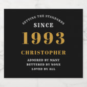 1993年30日生まれ生誕1993年氏名ブラック金ゴールド スパークリングワインラベル (シングルラベル)