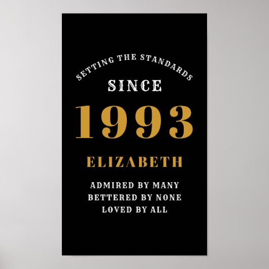 1993年30日生まれ生誕1993年氏名ブラック金ゴールド ポスター (正面)