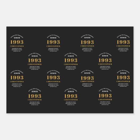 1993年30日生まれ生誕1993年氏名ブラック金ゴールド ラッピングペーパーシート (正面2)