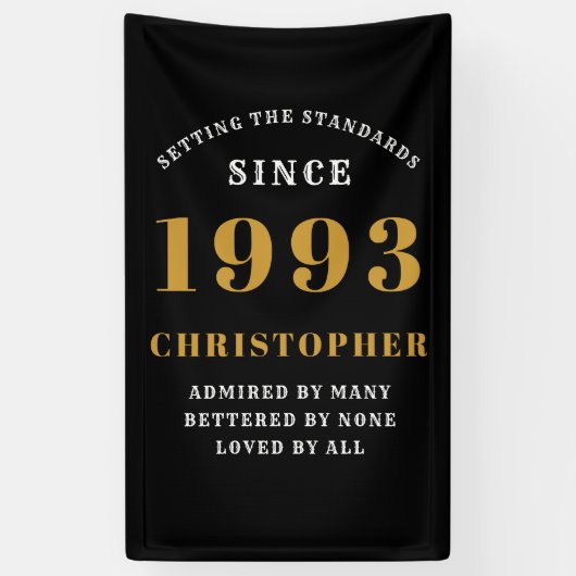 1993年30日生まれ生誕1993年氏名ブラック金ゴールド 横断幕 (縦)