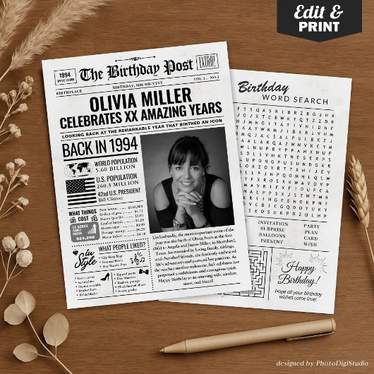 1994カスタム年新聞紙誕生日カードのトレンド シーズンカード