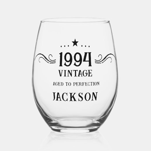 1994年の30歳の誕生日ヴィンテージ ステムなしワイングラス (正面)