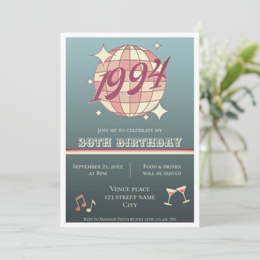 1994年30歳の誕生日レトロなダークブルーパーティー 招待状 (スタンド正面)