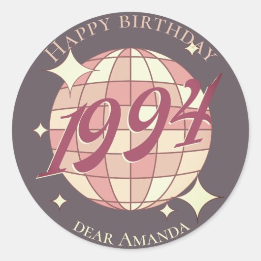 1994年30歳の誕生日レトログリーンパーティの招待状 ラウンドシール (正面)